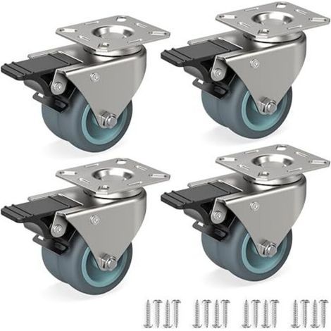 Set of 4 50mm Furniture Casters - Swivel Casters with Brakes up to 100kg per Wheel - Heavy Duty Casters For indoor and outdoor use - Industrial casters (1/4)