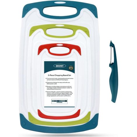 Ensemble de planches à découper en plastique sans BPA pour la cuisine avec pieds antidérapants et rainure profonde pour l'égouttement du jus (1/5)