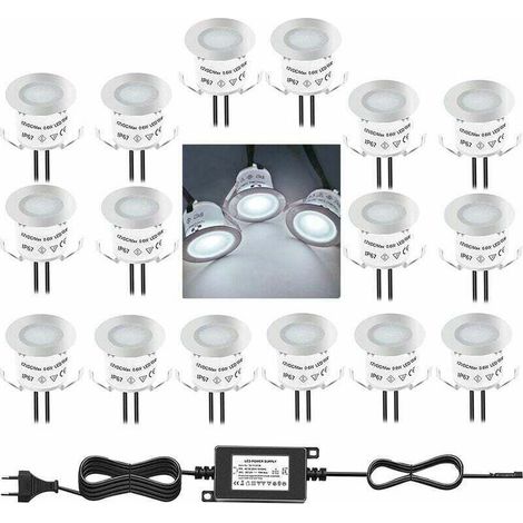 Ein Set aus 16 Mini-LED-Einbaustrahlern für den Außenbereich, wasserdicht (IP67), tageslichtweiß (4500 K), 32 mm, 0,6 W, 12 V DC, geeignet für Einfahrten, Terrassen, Gartenhäuser, Pools und Treppen. (1/5)