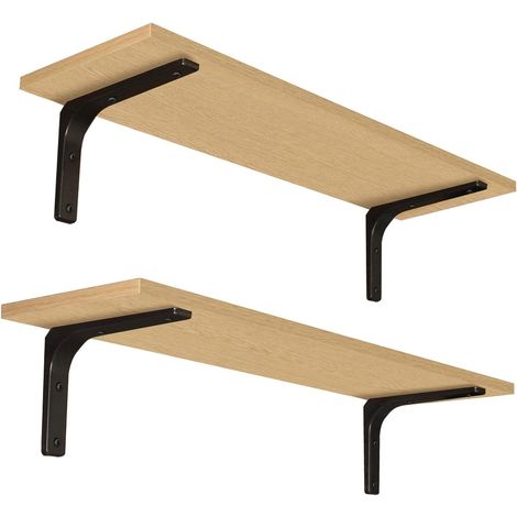 étagères murales longues de 40 cm (15,7 pouces) – Bois naturel avec supports métalliques – Étagère de rangement flottante – Facile à assembler pour différents espaces de vie (1/5)