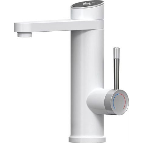 Robinet salle bain,3000W Chauffe eau Instantané Electrique,Avec affichage de la température à LED,Robinet lavabo à poignée unique, rotation à 120 degrés mitigeur lavabo-Blanc (1/5)