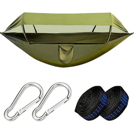 Hängematte mit faltbarem Nylon-Moskitonetz, inklusive 2 Karabinerhaken, 2 Nylonschlaufen und Sonnensegel, wetterfest, Insektenschutz, Sonnenschutz, Campinghängematte