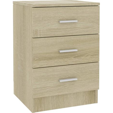 Mesita de noche con 3 cajones 38 x 35 x 56 cm madera contrachapada color roble DEC033810