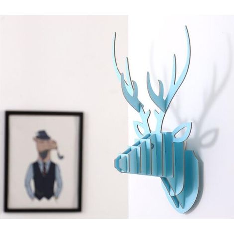 3D Tenture murale Tête de cerf Sculpture Décoration murale Couloir d'entrée Tête de wapiti en bois Décoration Tête d'animal Tenture murale Entrée Décoration murale 29,6 21,2 38 (1/3)