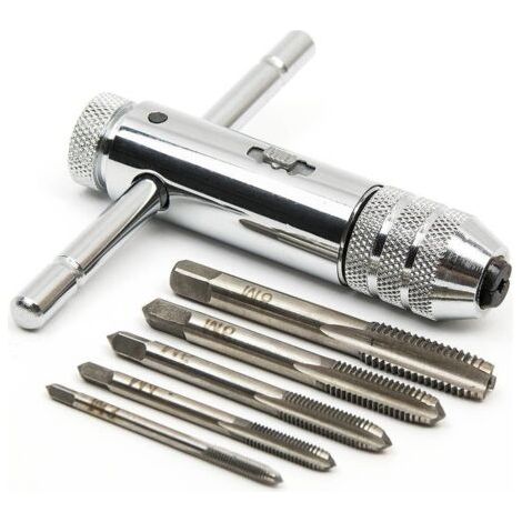 Tarauds à main  Tarauds Métrique  Tarauds et filières  M3 M4 M5 M6 M8 Tarauds  Tarauds à fileter  avec Porte taraud réversible à cliquet
