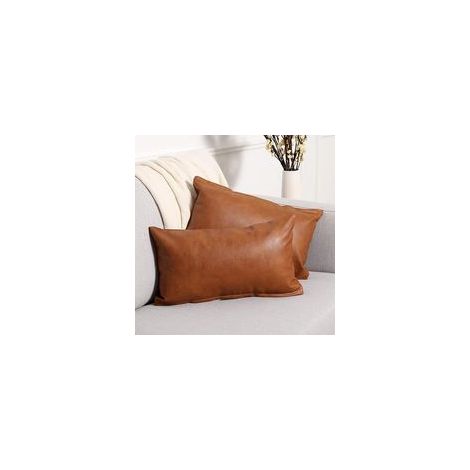 Housse de Coussin Similicuir, 30x50 cm, Marron, Style Luxe, Décoration Moderne pour Canapé, Salon, Chambre