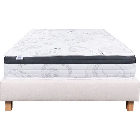 Ensemble Matelas Sleeplux, 26 cm, mousses haute densité, ferme, face été/hiver + sommier beige ep20cm, 90x190cm (1/5)