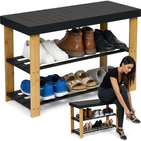 Banc porte-chaussures MILOS avec étagères - noir (1/5)