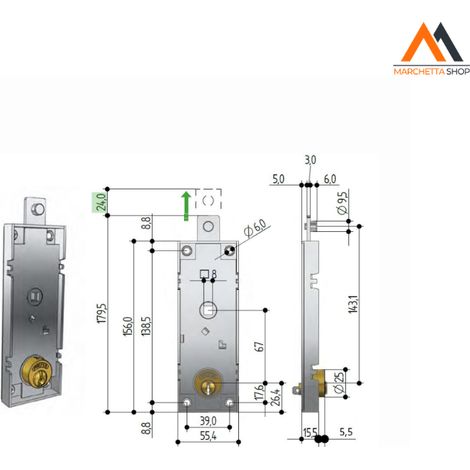 SERRATURA PER PORTA BASCULANTE ART. B551 cilindro tondo