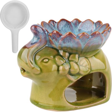 Brûleur d'aromathérapie en céramique avec support bougie - Décoration verte pour huiles essentielles (1/5)