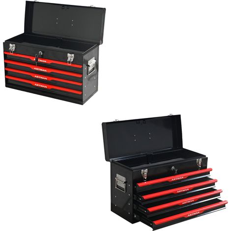 Caisse à outils portable en acier noir avec serrure métallique et roulettes 53,2 x 22,3 x 34,5 cm (1/5)