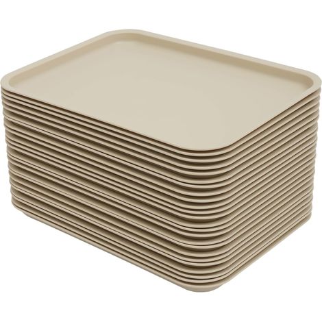 24 Stück Kunststofftablett, Serviertablett, Rutschfest Rechteckig Servierplatten, Plastik Tabletts aus Kunststoff Kunststoff, Fast Food Café Tabletts Rutschfest für Küche Esszimmer 36 x 27 x 2cm (Khak