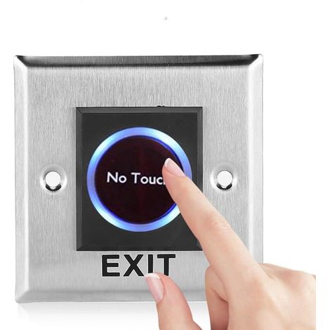 1 - Bouton De Sortie - Interrupteur Sans Contact - Acier Inoxydable Avec Rétro-éclairage LED - Pour Contrôle D'accès Et Portail - Rouge Et Bleu - 8x8cm (1/5)