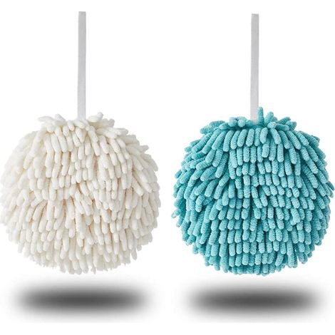 Serviettes en boule duveteuses (lot de 2) - Séchez vos mains instantanément et facilement avec ce lot de serviettes de bain créatives et décoratives pour la salle de bain (lot de 2). (1/5)