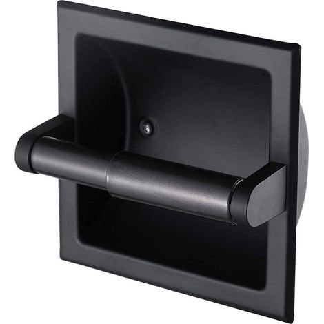 Porte-papier toilette noir mat, support mural pour papier toilette encastré noir en métal, porte-papier toilette mural noir avec support de montage, support mural pour papier toilette de salle de bain