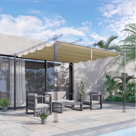 Toile de rechange pour pergola 250 x 255 cm imperméable, 10 trous d’évacuation, protection solaire respirante beige pour pavillon de jardin – CHICFURN (1/5)