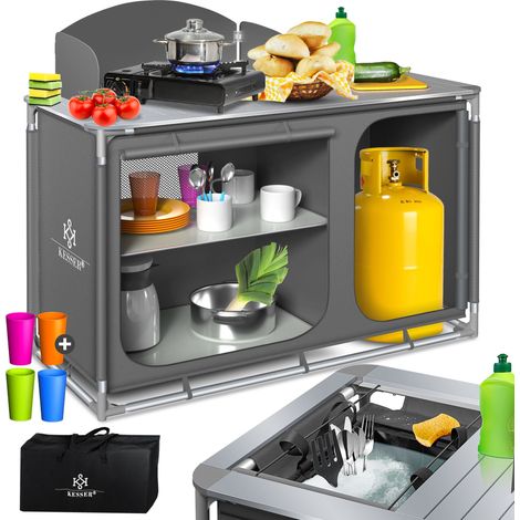 KESSER® Campingschrank   Campingküche mit Aluminiumgestell   inkl.Tragetasche    Kocherschrank für Camping   Outdoor-Campingmöbel   Typ F4 (Grau)