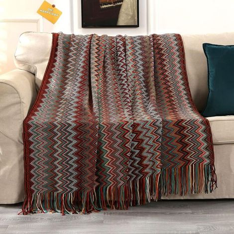 Couverture Tribale Jeté de Canapé Plaid Grande Taille Colorée Décoratif Bohème Roung,130 200CM (1/4)
