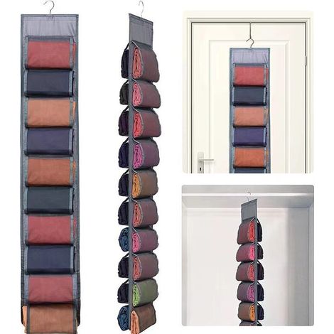 Organizador colgante para bolsos, paquete de 2 con 40 bolsillos a prueba de polvo, bolsa de almacenamiento para armario, vestidor, sistema de almacenamiento que ahorra espacio, lavable (gris) (1/5)