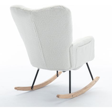 Sedia a dondolo in tessuto teddy bianco con poggiapiedi estraibile MODENUIT (1/5)