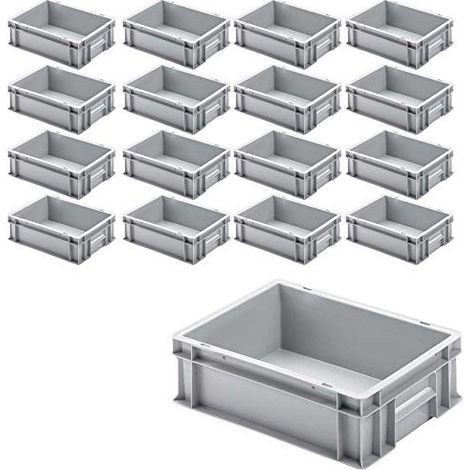 BRB 16x Euro-Stapelbehälter mit 2 Griffleisten, LxBxH 400x300x120 mm, 11 Liter, grau