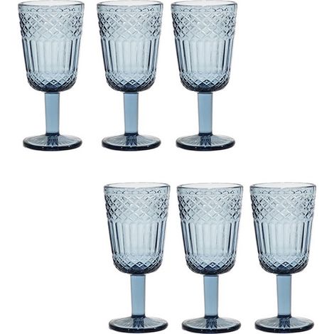 Set 6 Calici Imperiali Blue in Pasta di Vetro bicchiere Blu Antico Vintage 30cl  Lavorazione a Rilievo per Acqua e Vino Ideali per una Tavola speciale e Raffinata  Casa e Ristorazione