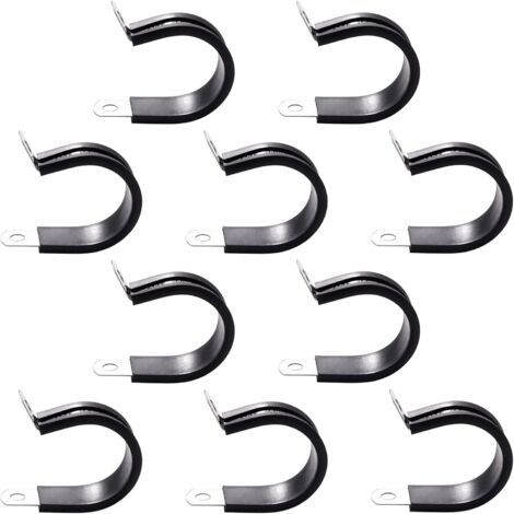 10 Pièces 28mm Caoutchouc Doublé P Clips, Colliers de Serrage en 304 Acier Inoxydable de Caoutchouc, P Clips Tuyau Pinces, pour Tuyau, Câble (1/5)