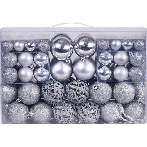 Packung mit 100 robusten Weihnachtskugeln aus Kunststoff für die Innen- und Außendekoration (silber)
