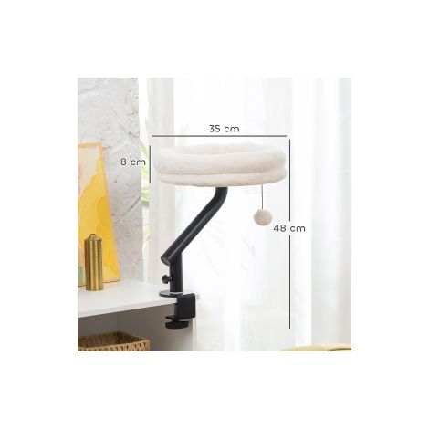 Lit de bureau pour chat, panier pour chat de bureau avec rotation 360°, hauteur réglable, couchage pour chat avec lit amovible lavable en machine, pour chats de moins de 6 kg, bureau à domicile, blanc (1/5)