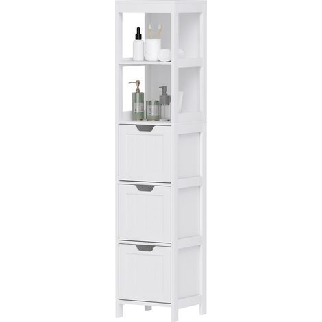 Meuble de salle de bain, 2 étagères, 3 tiroirs, matériau hydrofuge, blanc (1/5)
