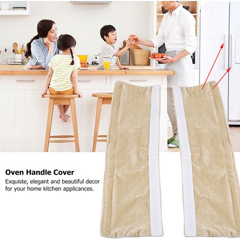 Lot de 2 housses de poignée de porte de réfrigérateur et gants antidérapants pour four et appareils de cuisine (beige) (1/5)