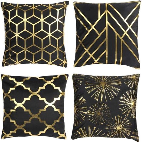 4er-Set Kissenbezüge 45x45cm, Dekorativer Kissenbezug, Beigefarbener Kissenbezug mit verdecktem Reißverschluss für Sofa, Auto, Wohnzimmer, Schlafzimmer (Schwarzer Samt) (1/4)