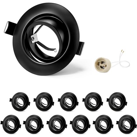 12x Spots Encastrables GU10 Cadre Noir, Orientable 45°, Cadre Métal Ø84mm Plat, Découpe 68-75mm, Douille Céramique GU10 230V, Spot Rond Sans Ampoule (1/5)