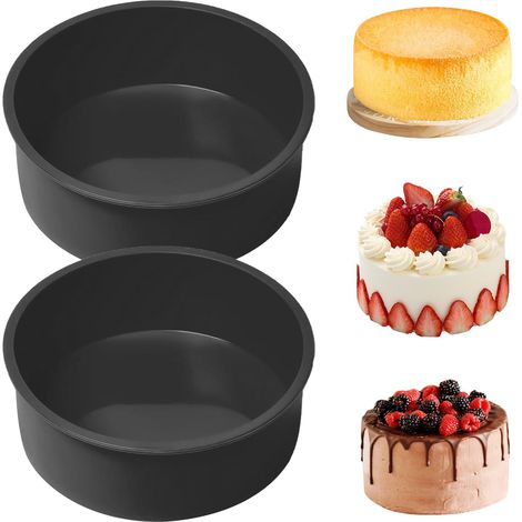 2Pcs Moule Gateau Silicone Rond, 20cm Moule Gateau Rond, Moule Silicone Patisserie pour Cuisson des Gâteaux, Pain, Pâtisserie (Noir) (1/5)