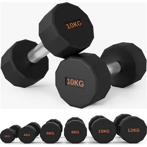 SPORTNOW Dumbbells Weights Set with 12-Sided Shape and Non-Slip Grip 2 x 10kg