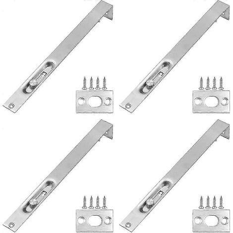 Ensemble de 4 verrous de porte encastrés robustes en acier inoxydable, 25 cm (10 po), verrou coulissant à levier pour bord de porte, pour une sécurité accrue sur les portes principales et secondaires