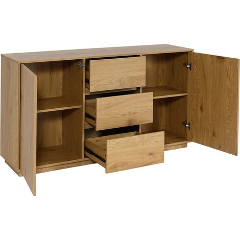 Sideboard HHG-163, Kommode Schrank Highboard Schublade, MDF Soft-Close 86x160x40cm Eiche-Optik