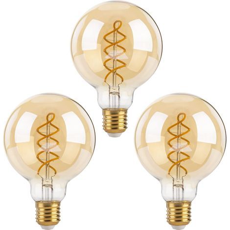 Dimmable Edison Ampoules LED E27, G80 Vintage LED à Filament Spirale Ampoule Décorative, 4W(équivalent 40W), Blanc Chaud 2700K, 470LM, Verre ambré, Lot de 3 (1/5)