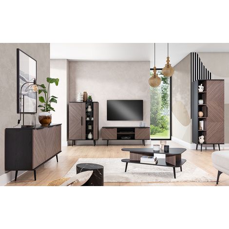 Wohnmöbel Set graphit mit braun PRETORIA-132 in Holzoptik 5-teilig (1/5)