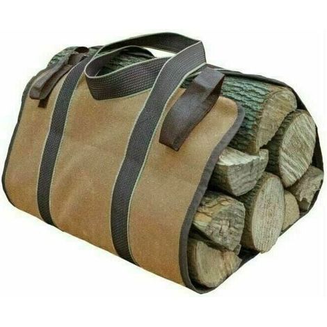 Kaminholztasche aus Segeltuch, große Kapazität, Aufbewahrungstasche für Brennholz, für den Außenbereich, Holzhalter aus gewachstem Holz (36 x 16 cm) (1/3)