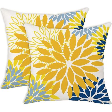 Lot de 2 housses de coussin décoratives pour canapé, salon, jardin, terrasse, jaune (1/5)