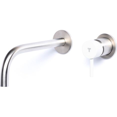 Rubinetto Miscelatore Monocomando Lavabo da Parete in Acciaio Inox Maniglia Neve (1/2)