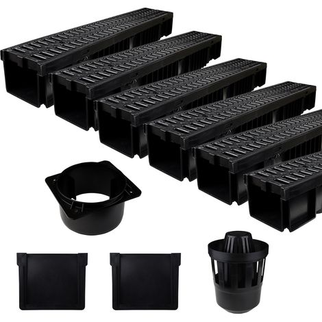 Entwässerungsrinne Schwarz Kunststoff 6 Meter – Komplettset