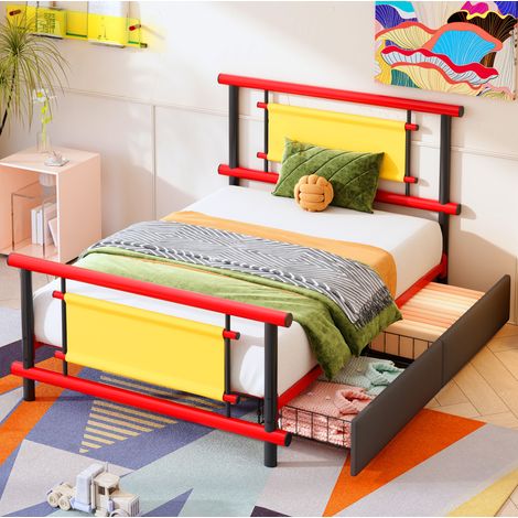 letto singolo 90x200 con cassetti rosso salvaspazio HAVRYA (1/5)