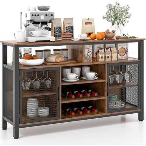 COSTWAY Wine Bar Cabinet 140cm Industrial kitchen Buffet Sideboard with storage (1/5)