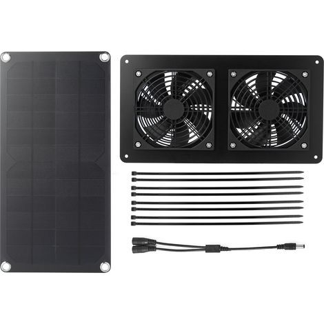 Ventilation Double Ventilateur Solaire 10W Panneau Kit Étanche pour Coops Poulets, Serres, Abris, Maisons Animaux, Fenêtre Extraction (1/5)