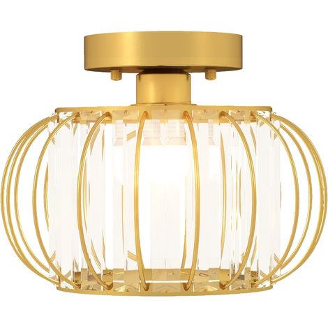 Plafoniera a gabbia a LED moderna e minimalista con 18 cristalli, in metallo color oro, Ø27x19 cm (1/5)