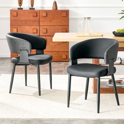Chaises mid-century – Lot 2 – Accoudoirs arrondis – Dossier motifs – Similicuir – Pieds robustes – Maison/Restaurant – Modèle 3 (1/5)