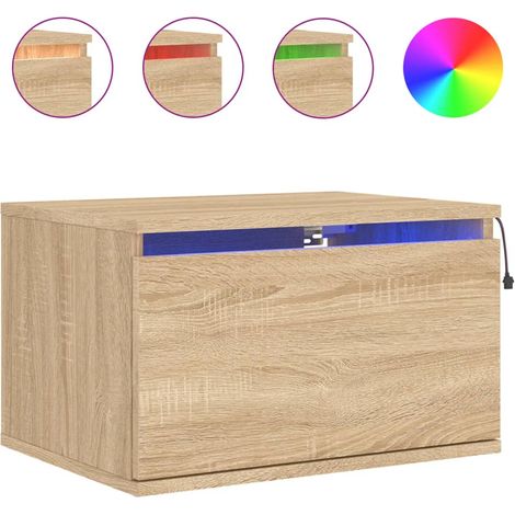 Comodino sospeso con luci LED e cassetto 50 x 36 x 30 cm in multistrato color rovere DEC034193