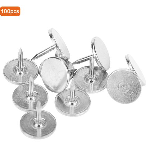 Lot de 100 clous de tapissier à tête plate, ronds, style antique, décoratifs, argentés, 14 x 20 mm (1/5)
